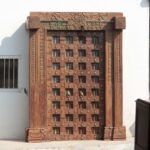 7.2 feet Large Traditional Flower Carved Teak wood Door | Antique Carving Door With Frame
