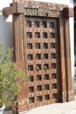 7.2 feet Large Traditional Flower Carved Teak wood Door | Antique Carving Door With Frame - Image 6