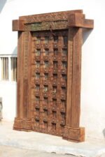 7.2 feet Large Traditional Flower Carved Teak wood Door | Antique Carving Door With Frame - Image 7