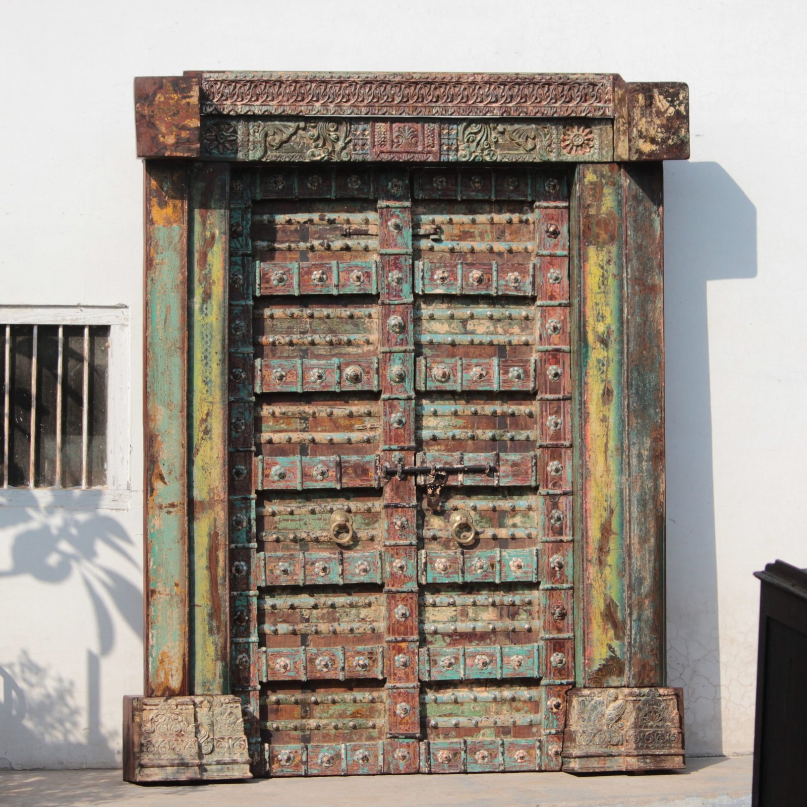 P-382-1-scaled-1.jpg Distressed Antique Indian Teak Door and Frame - Image 1