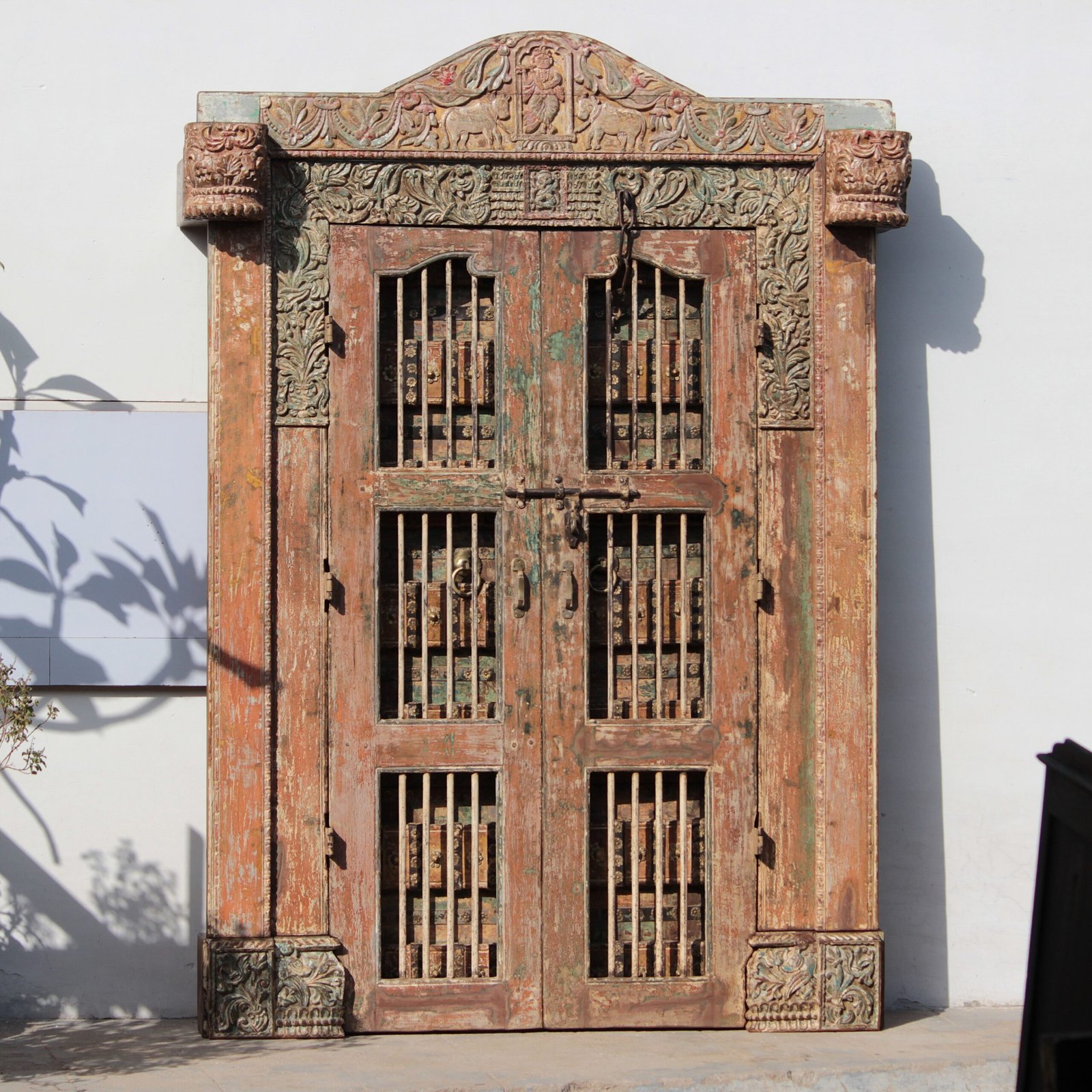 P-383-1-scaled-1.jpg 7.7 Feet large Old Door With Grill Gates | Antique Rajasthani Door - Image 1