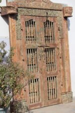 7.7 Feet large Old Door With Grill Gates | Antique Rajasthani Door - Image 2