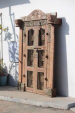 7.7 Feet large Old Door With Grill Gates | Antique Rajasthani Door - Image 3