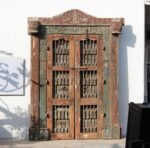 7.6 Feet large Old Door With Grill Gates | Antique Rajasthani Door