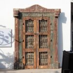 7.6 Feet large Old Door With Grill Gates | Antique Rajasthani Door