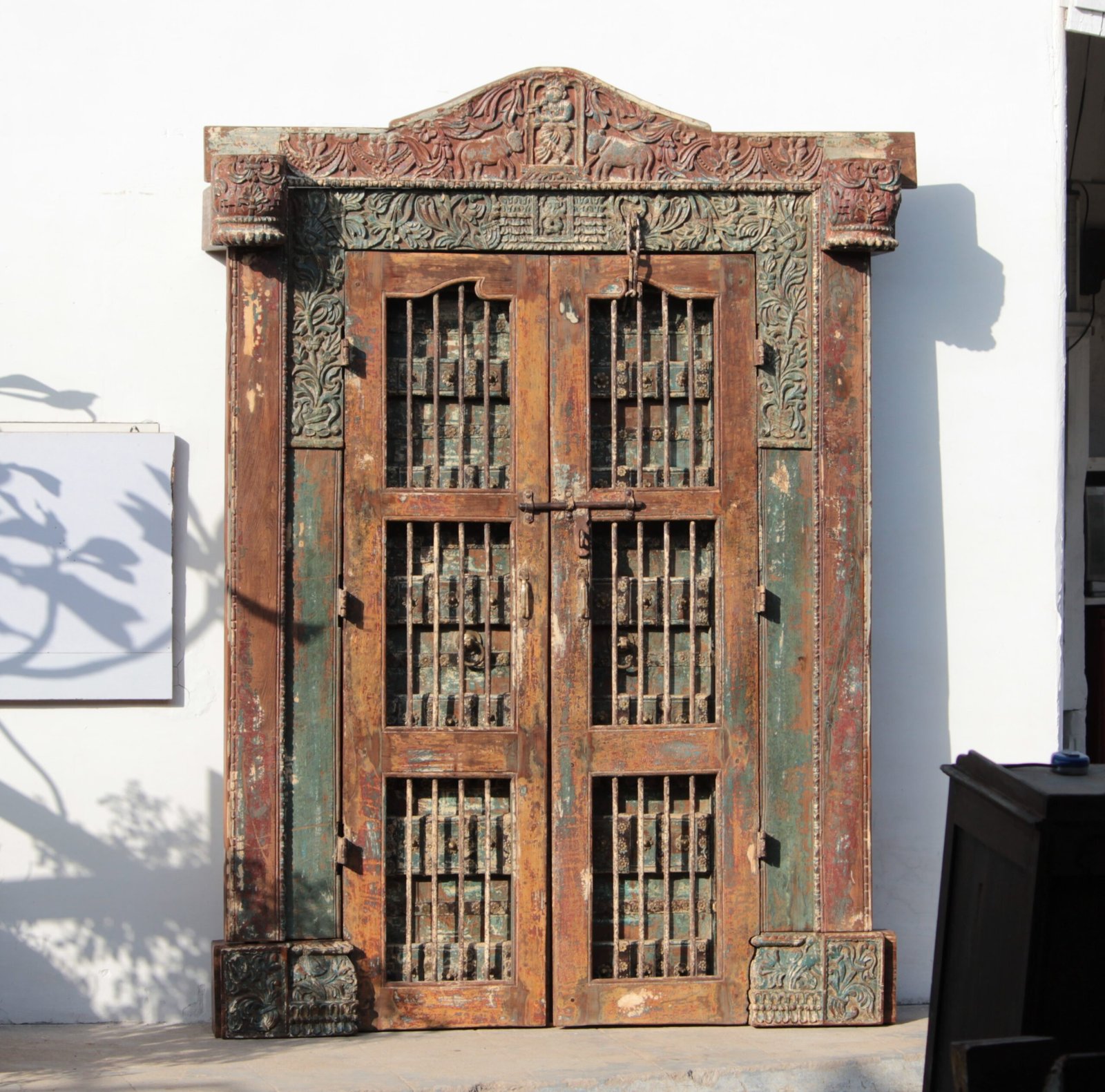 P-384-1-scaled-1.jpg 7.6 Feet large Old Door With Grill Gates | Antique Rajasthani Door - Image 1