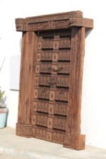7 feet Large Traditional Flower Carved Teak wood Door | Carving Door With Frame - Image 6