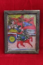 Photo Frame, 1900s Old Vintage Antique Glass Painting of Arjun and Krishna