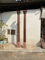 9.5 Feet Large Teak Wood Vintage Pillars, Old Carved Columns - Image 9