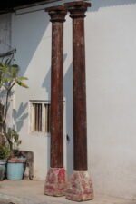 9.5 Feet Large Teak Wood Vintage Pillars, Old Carved Columns - Image 6