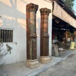 7.6 Feet Traditional Old Carving Pillar, Semi Circled Wooden Stambh set of 2 - Image 5