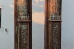 7.6 Feet Traditional Old Carving Pillar, Semi Circled Wooden Stambh set of 2 - Image 3
