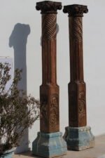 7.2 Feet Large Teak Wood Vintage Pillars, Old Carved Columns - Image 7