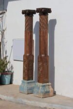 7.2 Feet Large Teak Wood Vintage Pillars, Old Carved Columns - Image 8