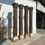 Old Indian Columns | 7.7 feet long Set of 4 solid Teakwood Pillar Includes capitals and plinths - Image 2