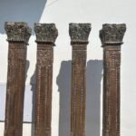 Old Indian Columns | 7.7 feet long Set of 4 solid Teakwood Pillar Includes capitals and plinths - Image 3