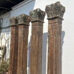 Old Indian Columns | 7.7 feet long Set of 4 solid Teakwood Pillar Includes capitals and plinths - Image 5