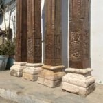 Old Indian Columns | 7.7 feet long Set of 4 solid Teakwood Pillar Includes capitals and plinths - Image 6