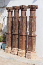 7 feet Indian Teak Wood Pillars | Wooden traditional Columns Set of 4 - Image 2