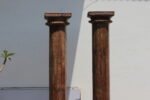 Pair Of Large Teak Wood Vintage Pillar With Stone Base, Wooden Columns-Your Home Furniture Store - Image 2