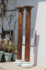 Pair Of Large Teak Wood Vintage Pillar With Stone Base, Wooden Columns-Your Home Furniture Store - Image 5