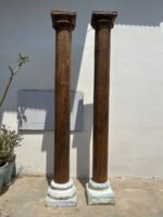 Pair Of Large Teak Wood Vintage Pillar With Stone Base, Wooden Columns-Your Home Furniture Store - Image 6