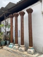9 Feet Large Teak Wood Vintage Pillars, Old Carved Columns - Image 6