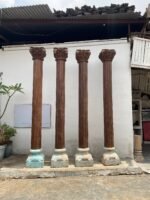 9 Feet Large Teak Wood Vintage Pillars, Old Carved Columns - Image 7