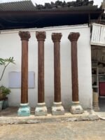 9 Feet Large Teak Wood Vintage Pillars, Old Carved Columns - Image 8