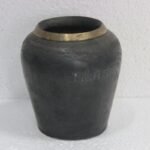 Cement Flower Pot Brass Ring Fitted Old Vintage Antique Collectible