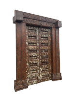 Vintage Haveli Door Adorn With Intricate Carving and Brass Studs - Image 4