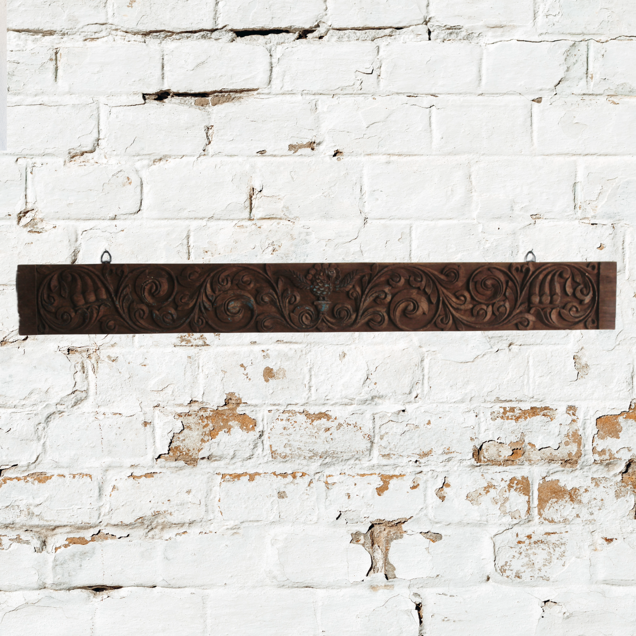 Remove-background-project-2024-10-11T174303.851.png 4.1 feet wooden Panel, Antique Indian floral Peacock Carved Wall Decor Panel - Image 1