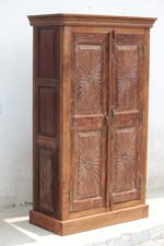 5 feet Wooden Carving Cabinet | Wooden Handcarved Sunflower Carving Almirah - Image 2