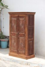 5 feet Wooden Carving Cabinet | Wooden Handcarved Sunflower Carving Almirah - Image 3