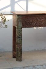 Wooden Console Table | 47″ long Distressed Carved Side Table - Image 3