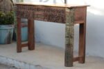 Wooden Console Table | 47″ long Distressed Carved Side Table - Image 6