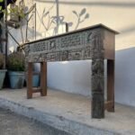 Wooden Console Table | 4.8 feet long Distressed Carved Table - Image 4