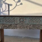 Wooden Console Table | 4.8 feet long Distressed Carved Table - Image 6