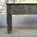 Wooden Console Table | 4.8 feet long Distressed Carved Table - Image 7
