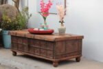 Timeless Elegance – 4.3 feet wide Vintage Teak Wood Coffee Table Trunk - Image 5