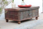 3.5 feet wide Vintage Teak Wood Coffee Table Trunk - Image 3
