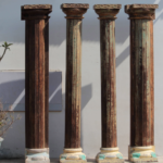 8 feet large Craved Old Teak Wood Pillar ( 2 Round and 2 Semi Circle)