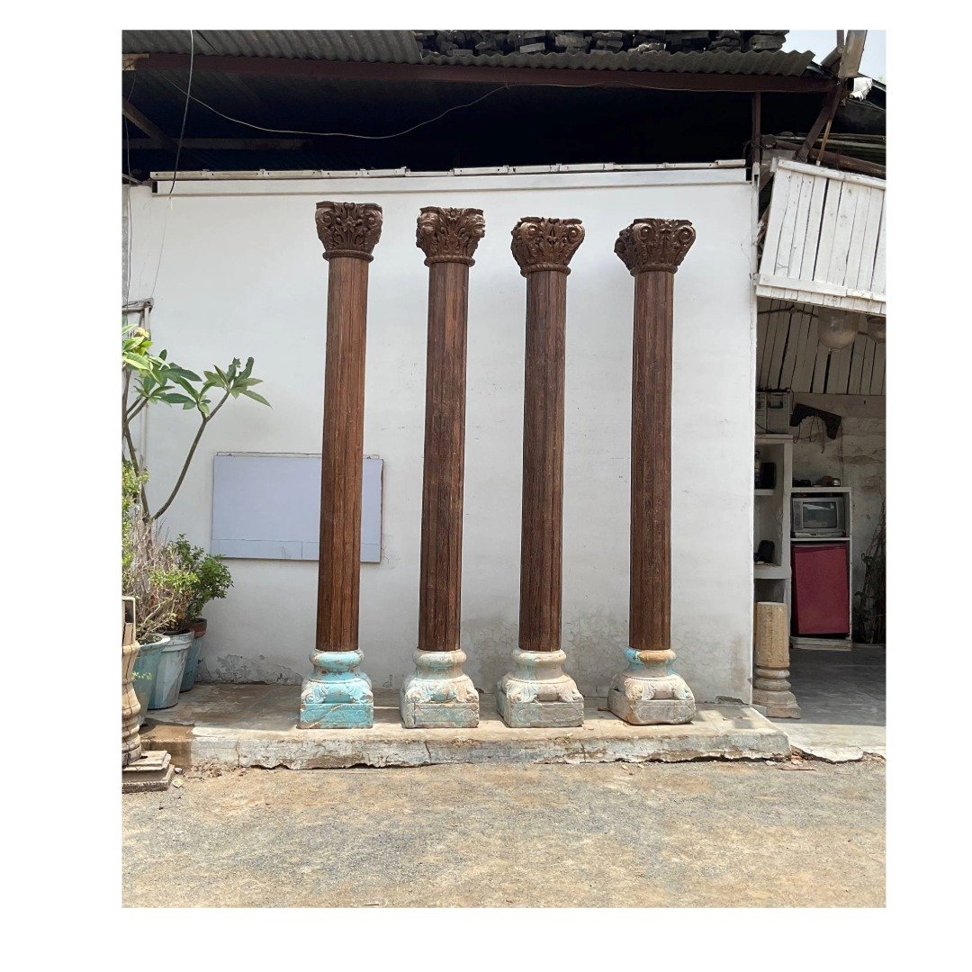 Untitled-17.jpeg 9 Feet Large Teak Wood Vintage Pillars, Old Carved Columns - Image 1