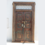 8 feet Elegant Antique Anglo-Indian Painted Teakwood Door and Frame