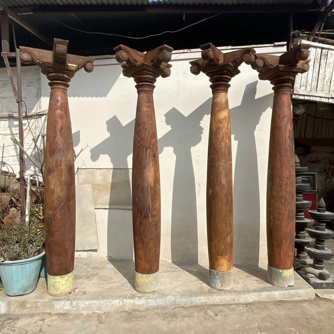 Untitled-2024-10-09T171004.773.png 9.3 feet Indian Jack Wood Chettinad Pillars (Columns) Set of 4 - Image 1