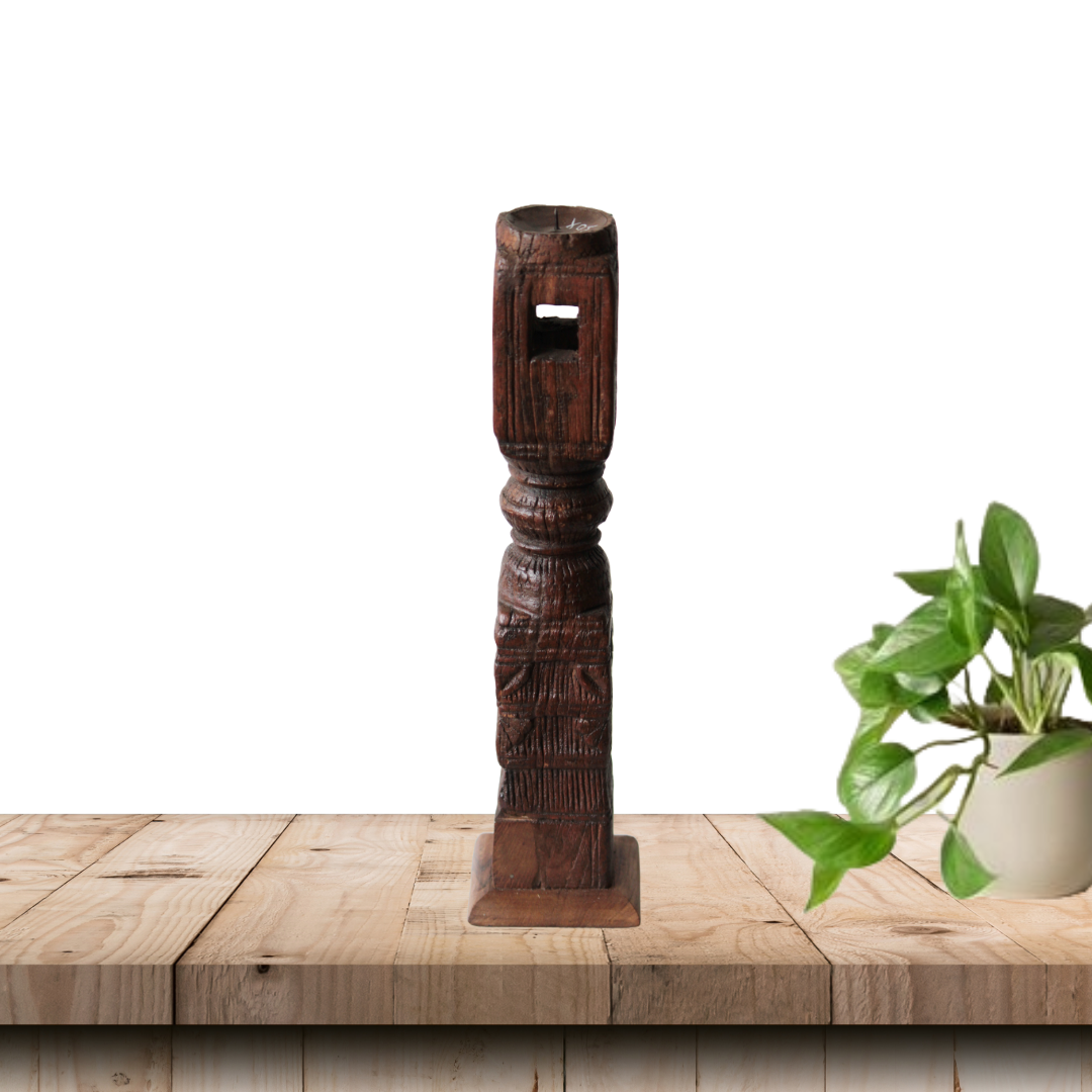 Untitled-2024-11-14T170353.797.png Vintage Carved Wooden Candle Holder, Wooden Candlesticks - Image 1
