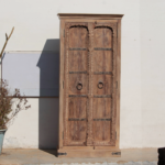 6.4 Feet Tall Door Upcycled Solid Wood Almirah, Traditional Cabinet