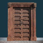 7 feet Large Traditional Flower Carved Teak wood Door | Carving Door With Frame