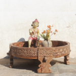 Indian Carved Chakki Table, Coffee Table, Vintage Indian Grinder Table