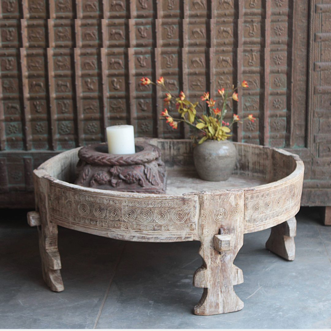 Untitled-2025-01-15T171811.482.png Old Wooden Chakki, Center Table, Coffee Table, Home Decor Table - Image 1